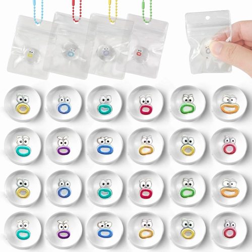 24 Packs Mini Squishies Expression Squeeze Fidget Toys with 24 Keychains, Sticky Cute Mini Fidgets