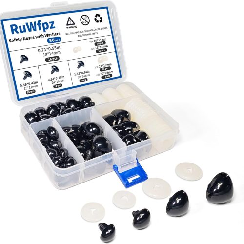 RuWfpz Safety Noses for Crochet Animals Amigurumi 15-30mm - 4 Sizes Stuffed Animal Noses with Washers, 50Pcs Plastic Black Teddy Bear Nose for Crocheting Doll Crafts Plushies