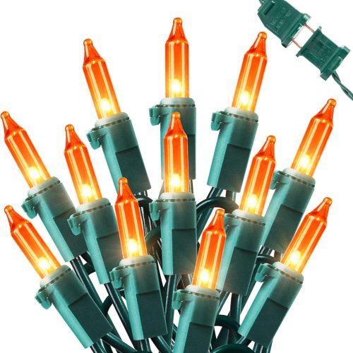 Hopolon Orange Thanksgiving Mini Lights, 2Pack 13Feet 50Count Autumn Fall String Lights,Connectable 120V Plug in for Outdoor Indoor Garden Party Halloween Christmas Xmas Tree Lights Yellow Decor