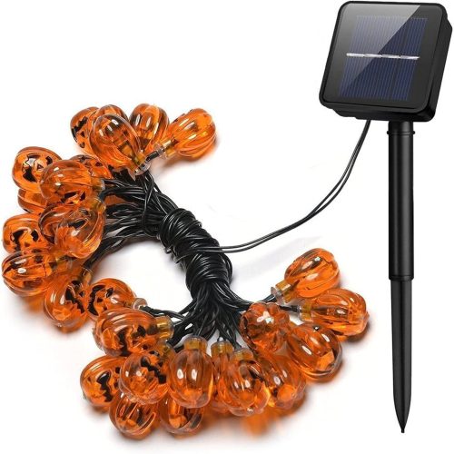 YBB Solar Pumpkin String Lights, Waterproof Halloween Decoration String Lights, 30 LED Lights 8 Modes Jack-O-Lantern for Outdoor, Home, Patio, Garden (7m/22ft Warm White)