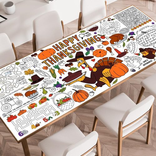 Thanksgiving Decorations, Thanksgiving Crafts for Kids - Coloring Tablecloth, Games, Activities, Poster, Gifts, Banner, Party Favors for Family or Classroom Party Decorations