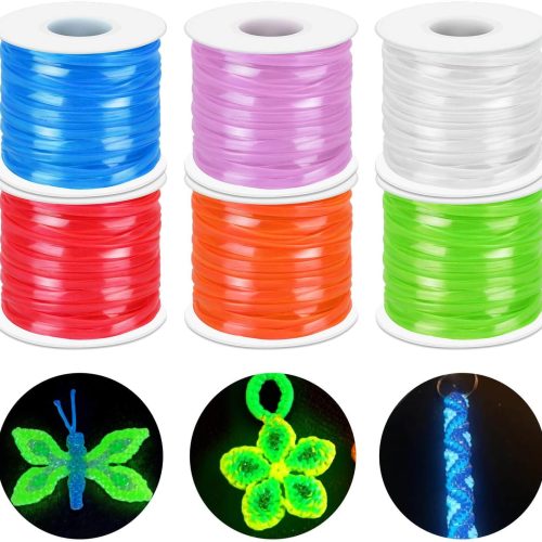 1 Lanyard String Kit, Cridoz 6Pack Glow in Dark Plastic Lacing Cord Gimp String Lanyard Weaving Kit for Boondoggle, Bracelets, Keychains, Crafts