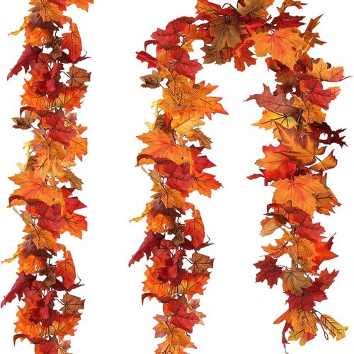 CQURE 2 Pack Fall Leaf Garland, Artificial Fall Vines Autumn Garland Fall Maple Leaves Thanksgiving Decor for Home Wedding Fireplace Christmas