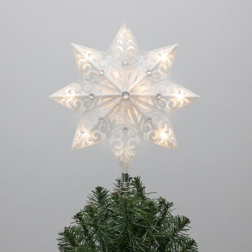 Philips 14" Silver Glitter Star Treetopper with Clear Gems - Warm White Twinkling Lights - Indoor Use - 16 Warm White LEDs with 30" Lead-in