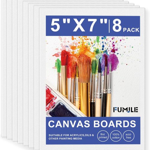 5x7 Inch Canvas Boards for Painting, 8 Pack Primed Acid-Free Blank Canvas Panels, Mini Canvas for Beginners & Artist, Small Canvases for Painting for Classroom and Painting Parties.