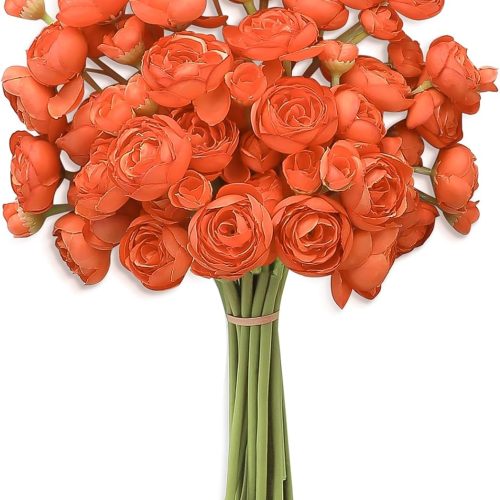 Floroom Ranunculus Artificial Flowers 18 Pcs Burnt Orange Faux Silk Mini Ranunculus Bulk Fake Wedding Filler Flowers for DIY Bouquets, Centerpieces, Bridal Shower Decorations & Arrangements