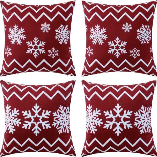 HWY 50 Red Throw Pillow Covers 18x18 Inch for Couch Sofa Bed Living Room Bedroom, Soft Christmas Bohemia Snowflakes Print Square Decorative Throw Pillows Cases Set Cushion Cover Pack of 4