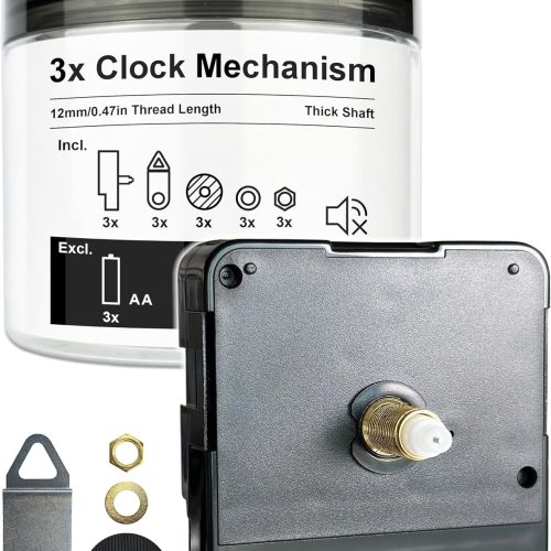 Clock Kit Mechanism Replacement 3 Set Battery Operated Quartz Movement Silent Powered Motor Hand Making Wall Cuckoo Motors DIY Works Spare Parts Repair Accessories 12mm/0.47in Thread Length 227S