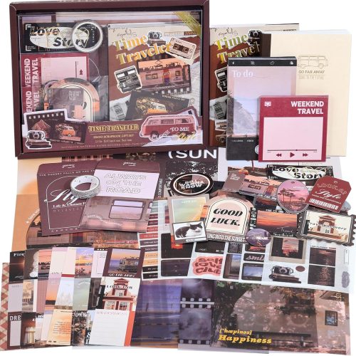 Scrapbooking Supplies Kit, Aesthetic Daily Life Travel Scrapbook Kit for Bullet Junk Journal, Stationery, A6 Grid Notebook, Flower DIY Journaling Supplies, Birthday Craft Gift Teen Girl Kid Women