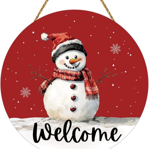 Snowman Christmas Decorations Indoor Christmas Door Decorations Winter Decor Winter Wreath Snowman Wall Decor Wooden Front Door Hanger Welcome Sign for Front Door Porch Wall Indoor Home Decor
