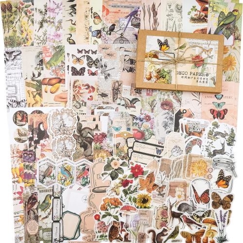 Knaid 200 Pieces Vintage Ephemera Pack Decoupage Paper Junk Journal Kit Scrapbook Planner Sticker Supplies for Art Journaling Bullet Journals Collage Craft Notebooks Album Crafter Gifts (Exploration)