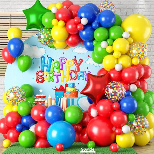 Red Blue Yellow Green Balloon Arch Kit, Fun Confetti Balloons with Star Foil Balloons for s Boy Fun Birthday Party Decorations Baby Shower Party Supplies