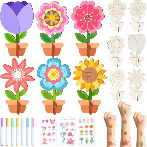 12 Pack Flower Wood Crafts to Paint, Unfinished Wood Cutouts Ornament Flower Wood Slices for Fall Home Crafts Brithday Surprise DIY Crafts Home Table Centerpiece Tiered Tray Decoration