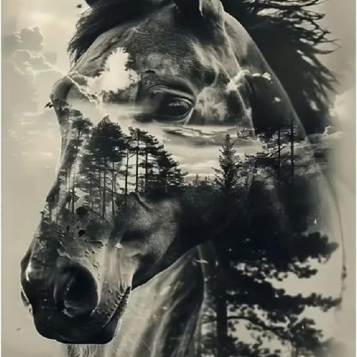 BOHADIY Horse Diamond Art Painting Kits for Adults, Full Drill Tree Diamond Dots Paintings for Beginners, Round 5D Paint with Diamonds Pictures Gem Art Painting Kits DIY Crafts16x12inch Animal Gray