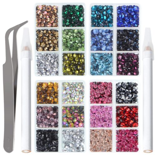 1 LPBeads 10000pcs Hotfix Rhinestones Flatback Glass Crystal 24 Mixed Color Rhinestone with Tweezers and Picking Pen for Crafts Clothes Nail Art