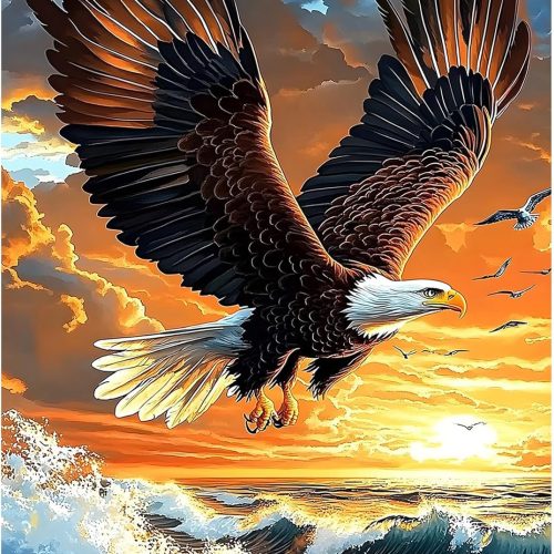 1 MXJSUA DIY Flying Eagle Diamond Painting Kits for Adults, Diamond Gem Art Painting for Beginners, Diamond Picture with Full Round Drill Dots Craft Set Gift, 12 * 16 Inch