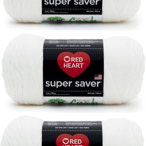 1 Red Heart Super Saver White Yarn - 3 Pack of 198g/7oz - Acrylic - 4 Medium (Worsted) - 364 Yards - Knitting/Crochet