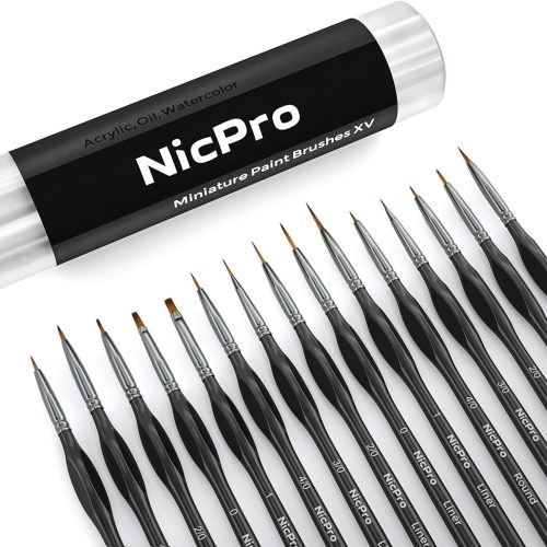 1 Nicpro 15 PCS Micro Fine Detail Paint Brush Set, Small Miniature Fine Tip Detail Brushes Kit for Acrylic Oil Watercolor, Models, Paint by Numbers, Miniature Painting, Craft, Rock Painting (Black)