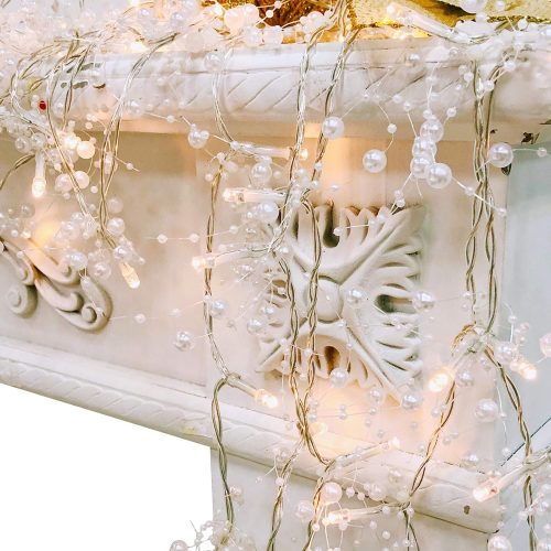 1 TURNMEON 10 Ft 30 LED Christmas Garland with Lights Timer Beaded Garland Christmas Lights Battery Operated Festive Lighted Christmas Garland Xmas Decoration for Home Mantle Fireplace Table Party Decor