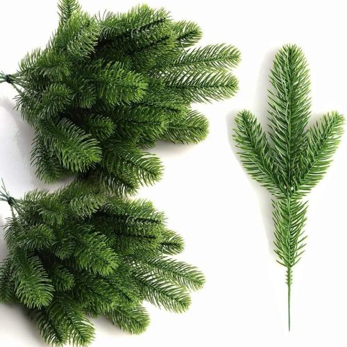 1 KLEWEE 60 Pcs Artificial Pine Branches, Christmas Tree Filler Branches, Realistic Faux Christmas Greenery Green Plants Pine Picks and Stems for Christmas Decorating Crafts Vase DIY Wreath Garland