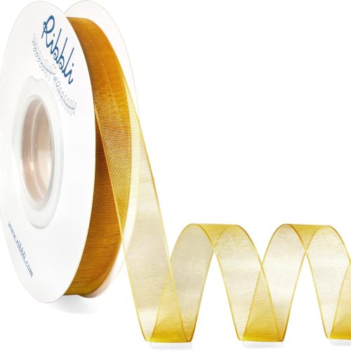 1 Ribbli Pale Gold Organza Ribbon,1/2 Inches x Continuous 50 Yard, Gold Sheer Ribbon for Gift Wrapping,Cookie Wrapping,Wedding Decoration,All Crafting and Sewing