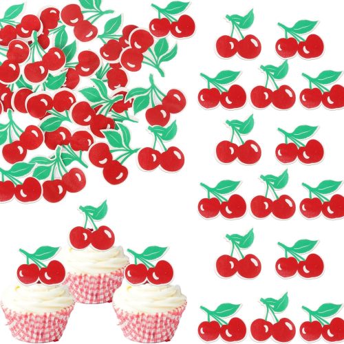 1 Rsstarxi 60 Pack Edible Cherry Cupcake Toppers Fruit Theme Summer Cherry Cupcake Picks for Kid Baby Shower Party Decorations Boy Girl Birthday Cake Decorations Supplies Red