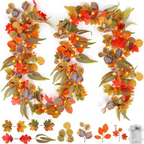 1 Thanksgiving Decorations Fall Garland String Lights with Timer, 50 LED 16.4Ft Lighted Autumn Leaves Garlands Decor for Home Decoration Party Indoor Mantle