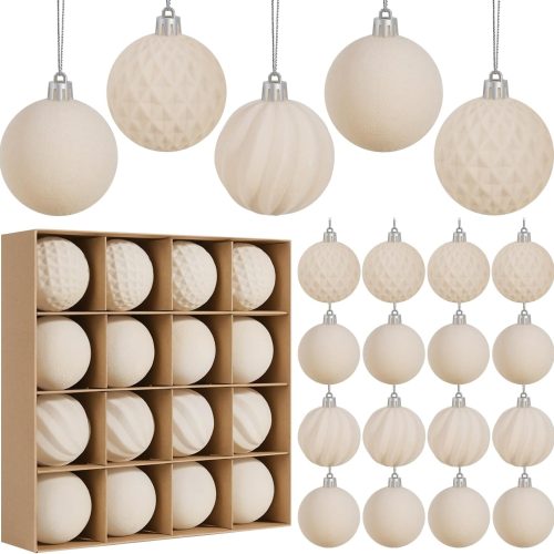 1 Artmag 15 Pcs Velvet Christmas Balls Hanging Ornaments Set, Shatterproof Plastic Flocked Christmas Tree Balls Xmas Decorations Festival Holiday Party Decor (Beige,3.15 Inch)