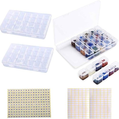 1 Eiito Diamond Painting Storage Containers, 2pcs 28 Grids Clear Diamond Painting Accessories and Tools Boxes Bead Organizers Diamond Art Embroidery Storage with 200PCS Label Stickers