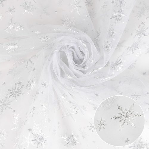 1 FOIMAS Sheer Snowflake Organza Fabric,79"x59" White Foil Snowflake Fabric Table Cover for Christmas Craft Winter Frozen Party Decoration