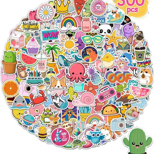 1 300 Pcs Stickers for Kids, Cute Water Bottle Vinyl Waterproof Laptop Stickers for Students Gifts School Supplies Classroom Teacher Prizes Stocking Stuffers Sticker Pack for Kids Girls Teens