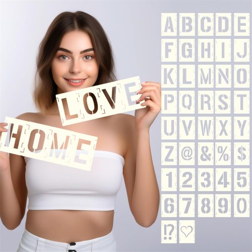 1 42pcs Traceable Interlocking Stencil Template Set, 3 Inch Reusable Letter Stencils for Painting, Alphabet Numbers and Symbols for Bullet Journal Canvas Rock Sign Wall Art Fabric Chalkboard