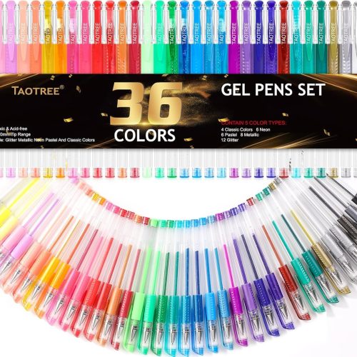 Gel Pens for Adult Coloring Books, 36-Color Neon Glitter Pens Coloring Drawing Art Supplies, 40% More Ink Glitter Gel Markers Set Colored Sparkle Doodling Journaling Gifts for Teens