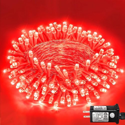 1 120 LED Red String Lights Outdoor Waterproof, 40ft Red Christmas Lights 8 Modes Clear Wire, Plug in Twinkle Fairy String Lights for Bedroom Christmas Decorations