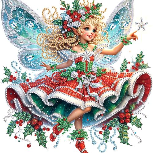 1 Diamond Art Painting Kit for Adults, 5D Special Shape Diamond Art Kits for Beginners, Crystal Rhinestones Diamond Painting for Home Wall Christmas Decoration Gift 12×12 inch, Christmas Butterfly Fairy