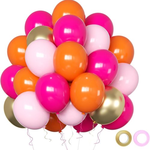 1 50PCS 12 inch Hot Pink and Orange Balloons Pink and Orange Balloons for Party Decorations Adult Party Wedding Tropical Party Decoration