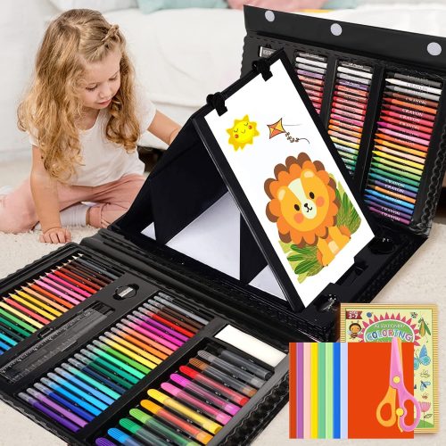 1 208 PCS Art Supplies,Drawing Set Art Kits for Valentines Day Gifts Kids Girls Boys Teens Artist, Art Set with Trifold Easel, Includes Crayons, Colored Pencils, Coloring Book, Scissors, Origami Paper