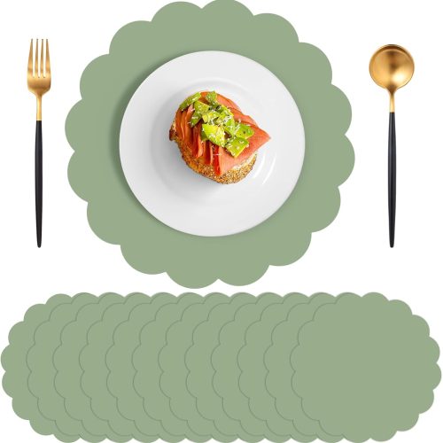 1 60 Pcs Sage Green Paper Placemats, 13.5 Inch Disposable Scalloped Placemat Round Table Place Mats Decorative Paper for Birthday Wedding Bridal Shower Baby Shower Banquet Tea Party