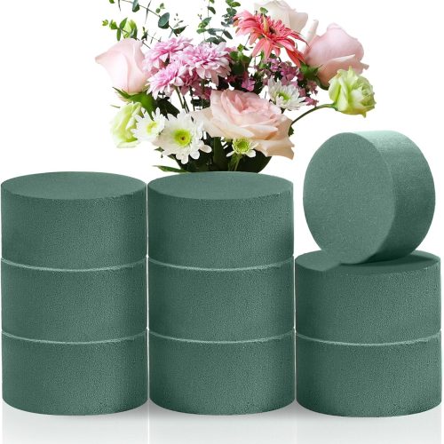 1 9Pcs Round Floral Foam Blocks,(3.2"W x 1.6"H) Green Wet Dry Flower Foam Plant Foam for Fresh & Artificial Flower Arrangements DIY Craft,Florist Foam for Wedding, Birthdays, Home Decorations