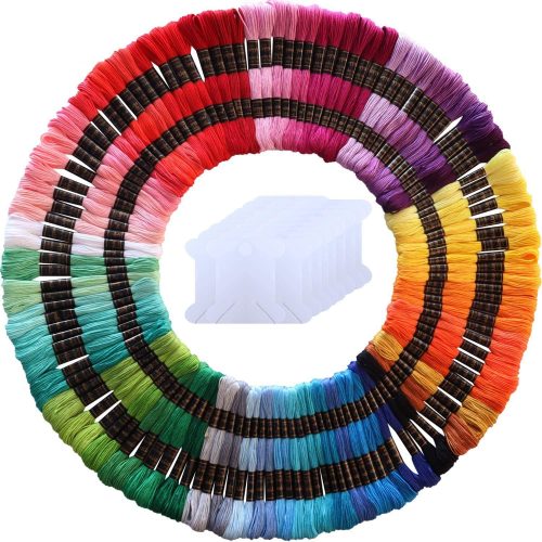 1 MOYYON 122 Skeins Embroidery Floss - Embroidery Thread - Friendship Bracelet String with Free Set of 30 pcs Floss Bobbins for Cross Stitch, Hand Embroidery, String Art