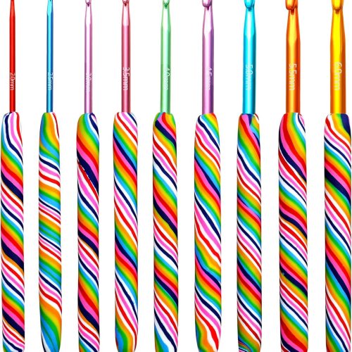LOOEN 9pcs Solft Warm Crochet Hook Kit Polymer Clay Rainbow Crochet Hoook 2.0-6.0mm Aluminum Knitting Hook for Crochet Yarn Craft (Rainbow)