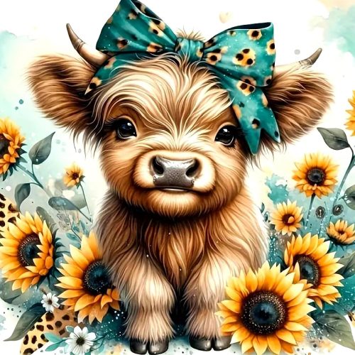 Diamond Painting Kits for Adults, 5D Cow and Flower Full Drill Diamond Art, DIY Highland Cow Diamond Art Kit Animal Gem Art for Home Wall Decor 12 X12 inch
