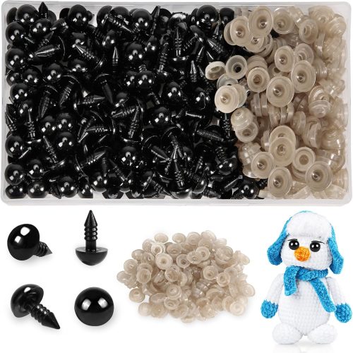 Xarchy 300 Pieces 10mm Safety Eyes for Amigurumi, Black Plastic Craft Eyes with Washers, Stuffed Crochet Eyes for DIY Crochet Crafts Stuffed Animals Making Supplies