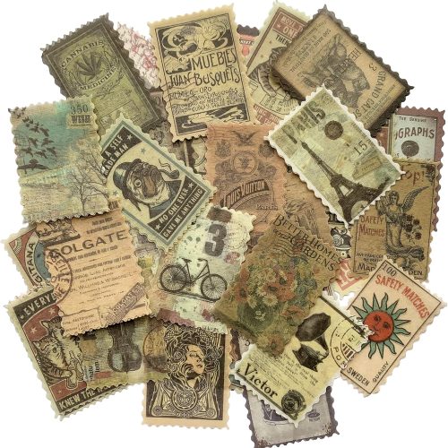 60pcs Vintage Postage Stamp Stickers, Aesthetic Modern Deco Paper Sticker for Scrapbooking, Journaling Supplies, Planners, Kid DIY Art Crafts