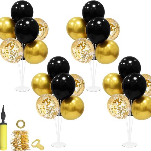 Black and Gold Party Decorations 4 Set Balloon Stand Table Centerpieces for Men's Women's Birthday Wedding Retirement Anniversary Graduation Decorations 2026 New Years Eve
