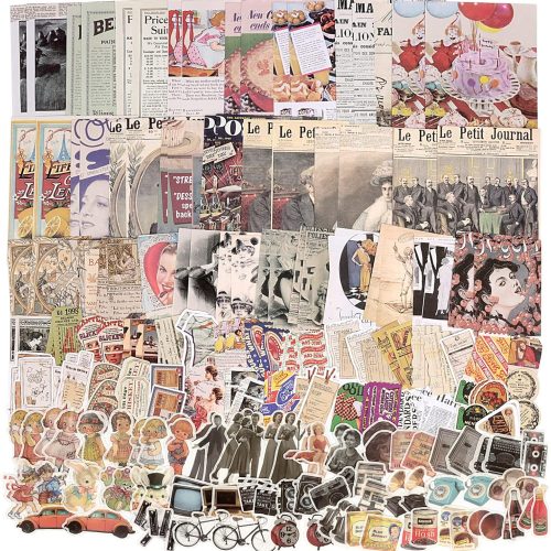 Draupnir 200pcs Vintage Junk Journal Supplies,Scrapbook Supplies Scrapbooking Paper and Stickers Ephemera for Art Aesthetic Journaling Kit Collage (Vintage)