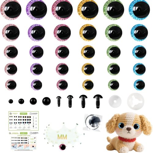 MUCUNNIA Glitter Moon Safety Eyes 256Pcs 6-30mm Safety Eyes for Crocheting with Washers and Size Tools Large Crochet Safety Eyes for Amigurumi Gift for Crochet Lovers Christmas Decorations