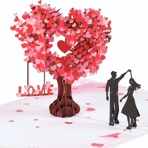 Pop Up Anniversary Card, 3D Love Tree Hearts Couple Wedding Card for Her, Wife, Husband, Him, Couple; Ideal Gift for Wedding, Romantic Birthday, Anniversary, Valentines, Mothers Day, 6x8 inch