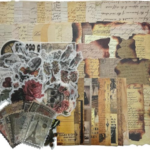 1 Vintage Aesthetic Scrapbook Supplies Kit with Scrapbook Paper, Stickers, Bookmarks for Scrapbooking, DIY Albums, Junk Journals, Bullet Journals, Dark Academia Aesthetic Decor (Dark2 129 Pcs)