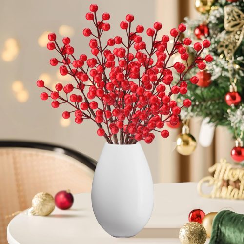 1 Christmas Holly Flowers Picks,Artificial Red Berry Stems,Red Berries Floral Crafts for Christmas Tree Wreath Decorations Wedding Holiday New Year Home Decor (6)